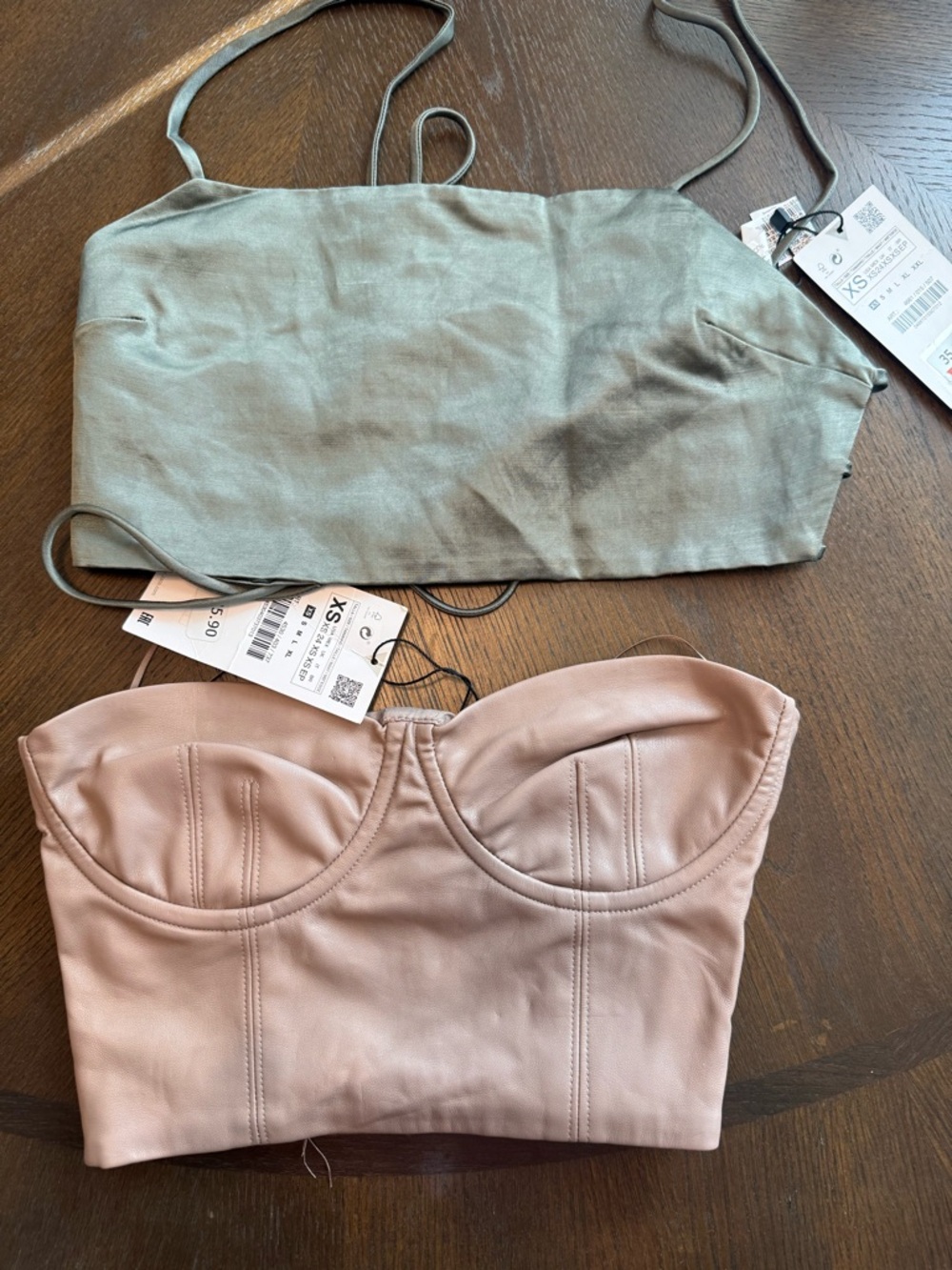 Zara Women’s Satin Bustier Crop Top - Pink & Sage (2-Pack)